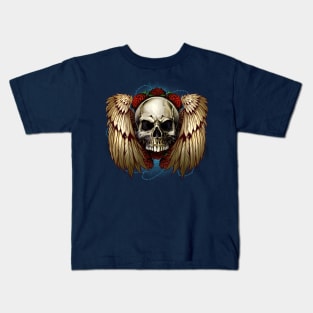 Skull wings with roses Kids T-Shirt